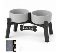 Ceramic Elevated Dog Bowl Stand for Small Medium Dogs, 2 Ceramic Bowl & Mat, Raised Dog Food Water Bowls Stand, Tall Single Holder