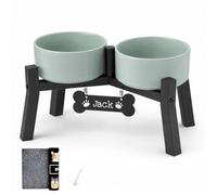 Ceramic Elevated Dog Bowl Stand for Small Medium Dogs, 2 Ceramic Bowl & Mat, Raised Dog Food Water Bowls Stand, Tall Single Holder