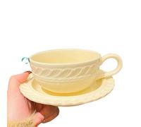 Ceramic embossed latte flower cups and saucers household exquisite personalized drinking utensils-cream