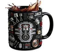 Ceramic Engine Themed Coffee Mug - Vintage Engine Themed Coffee Cups | Personalized Ceramic Mechanical Drinking Cup with Anti-Slip Handle for Men Boys Husband Car Lovers (A)