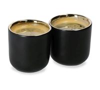 Ceramic Espresso Coffee Cups Set Of 2 Matte Black & Gold Handleless Mugs 70ml