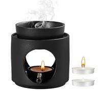Ceramic Essential Oil Burner Wax Melt Burner with Candle Spoon, Decorative Home Aroma Oil Burner Candle Holder,Wax Warmer Aromatherapy,Essential oil Diffuser (Black)