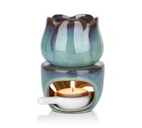 Ceramic Essential Oil Burner Wax Melt Burner with Candle Spoon, Removable Aromatherapy Burner Blue Ceramic Aroma Oil Candle Diffuser Wax Tart Warmer for Home Bedroom Decor