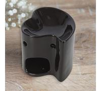 Ceramic Essential Oil Burner | Wax Melt Burners | Small Black Heart Oil Burner with Tealight Candle Holder, Decorative Ceramic Aroma Diffuser for Home Essential and Gift