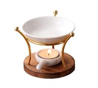 Ceramic Essential Oil Melt Warmer Diffuser Aromatherapy Tea Light Burner with Wood Stand for Meditation Room Fragrance Warmer