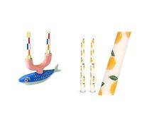 Ceramic Fish Candle Holder & Lemon Design Tapered Dinner Candles Bundle