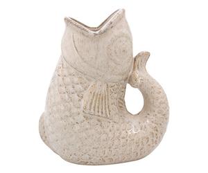 Ceramic Fish Gurgle Jug Vase Cream 17Cm Decorative Home Ornament Coastal Gift