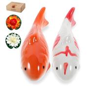 Ceramic Floating Koi Fish【china Glaze Craftsmanship】Pond Decor Ceramic Floating Fake Fish Goldfish Koi Decor for Floating Pond Fountain Birdbath Fake Aquarium Decor ( 2PCS Fish & 2PCS Lotus Flower)