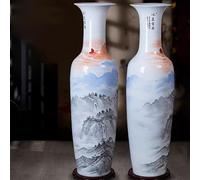 Ceramic Floor Vase, Hand-Painted Porcelain Tall Vase for Living Room Decor, Statement Piece for Entryway or TV Cabinet, Traditional Chinese Design