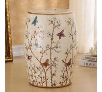 Ceramic Flower Bird Garden Stool, Outdoor Drum Side Table Butterfly Style Decorative Ceramic Garden Stool Indoor Plant Holder Living Room Patio Terrace Bird and Flower A-Blue (White But