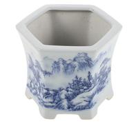 Ceramic Flower Pot Chinoiserie Style with Vintage Floral Pattern, Small 3.7 Inch Blue and White Porcelain Planter with Drainage Hole for Home and Office Indoor Plants