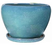 Ceramic Flower Pot, Large Emerald Green Cactus Herbs Plants Planting Pots, Modern Round Decorative Flower Planter with Drainage Hole, Balcony, Courtyard Landscape Potted (Green 21cm*15cm)