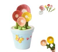 Ceramic Flower Pot Measuring Spoons Set, 4 Pcs Ceramic Flower Measuring Spoons, Unique Baking Supplies Gifts, Kitchen Cooking Stuff Gadgets Women (Light Blue)