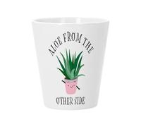 Ceramic Flower Pot with Drainage Hole - Aloe from the Other Side Plants Aloe Vera Gardening - Small Pot for Cactus and Succulent Plants Height 10 cm Indoor Garden Decoration Printed in France