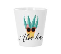 Ceramic Flower Pot with Drainage Hole - Aloe-ha Plants Gardening Pot Aloe Vera Hawaii - Small for Cactus and Succulent Plants, Height 10 cm, Indoor Garden Decoration Printed in France