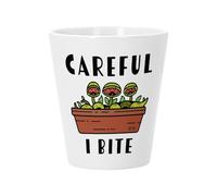 Ceramic Flower Pot with Drainage Hole - Careful I Bite Venus Trap Fly Plants Gardening Pot - Small for Cactus and Succulent Plants Height 10 cm Indoor Garden Decoration Printed in France