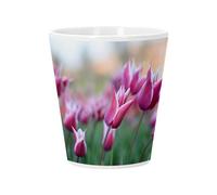 Ceramic Flower Pot with Drainage Hole - Close Up Field Red Tulips Plant Life - Small Pot for Cactus and Fat Plants, Height 10 cm, Indoor Garden Decoration, Printed in France