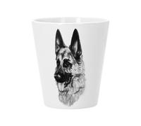 Ceramic Flower Pot with Drainage Hole - German Shepherd Big Dog Art Ink Black and White Cute - Small Pot for Cactus and Fat Plants Height 10 cm Decorative Indoor Garden Printed in