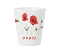 Ceramic Flower Pot with Drainage Hole - Poppy Flowers Watercolour Chic Garden Love - Small Pot for Cactus and Fat Plants Height 10 cm Indoor Garden Decoration Printed in France