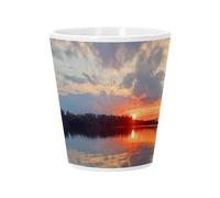 Ceramic Flower Pot with Drainage Hole - Rising Sun on Lake Waters Wild Landscape Nature - Small Pot for Cactus and Succulent Plants Height 10 cm Indoor Garden Decoration Printed in