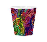 Ceramic Flower Pot with Drainage Hole - Trippy Hippie Psychedelic Art 70's Colours - Small Pot for Cactus and Fat Plants Height 10 cm Indoor Garden Decoration Printed in