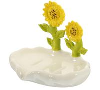 Ceramic Flower Soap Dish Holder White with Self Draining Design | Modern Sunflower Style, Smooth Ceramic Finish, Sink Side or Laundry Room Use, Keeps Bars Dry
