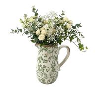 Ceramic Flower Vase Crackle Glaze Green Floral Print Pitcher Jug (DZ85)
