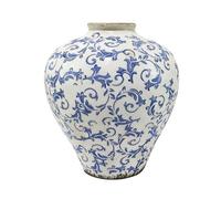 Ceramic Flower Vase Dark Blue China Style Floral Print Vases (Large) | Crackle Glaze, Distressed Effect, China Style Print, Watertight, Ceramic