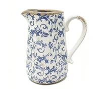 Ceramic Flower Vase Distressed Effect Glaze Pitcher Jug (Blue, Large)