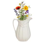 Ceramic Flower Vase Rustic Style Embossed Flower Jug Vase (White, Jug)