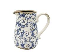Ceramic Flower Vase Vintage Style Room Decor Distressed Effect Crackle Glaze Botanical Floral Print Ceramic Vase for Flowers Pitcher Jug Living Room Bedroom Home Gift Decoration (Blue, Small)