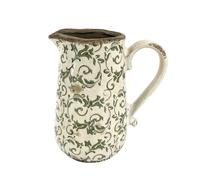 Ceramic Flower Vase Vintage Style Room Decor Distressed Effect Crackle Glaze Botanical Floral Print Ceramic Vase for Flowers Pitcher Jug Living Room Bedroom Home Gift Decoration (Green, Large)