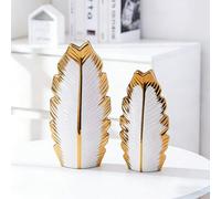 Ceramic Flower Vases Set of 2, Modern Minimalist, Bohemian,for Home Decor, Bedroom,Coffee Table, Weddings, Restaurants, Office and Entryway Decorations (White and Gold)