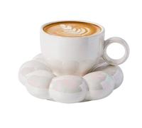 ceramic flowers - floral coffee, tea | Handmade hot drink saucer set, sun shape porcelain drink for brunch
