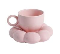 ceramic flowers - floral coffee, tea | Handmade hot drink saucer set, sun shape porcelain drink for office brunch