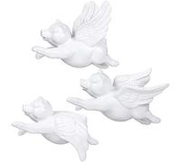 Ceramic flying pig wall-mounted living room bathroom garden decoration pendant 3-piece set (White)