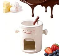 Ceramic Fondue Mug, Funny Chocolate Melt Mug with Forks and Candle, Chocolate Melting Cup Fondue Sets, Makes Dessert Fun,Personal Fondues Cups for Cheese Butter for Cosy Nights(H-White)