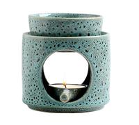 Ceramic Fragrance Lamp With Tea Light Holder | Wax Melt Burners - AromaLamp | Scented Oil And Scented Wax Diffuser | Removable Bowl | Grooved Sur Face