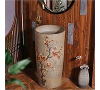 Ceramic Freestanding Bathroom Sink, Modern Round Basin for Indoor and Outdoor Use with Drain