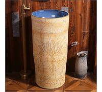 Ceramic Freestanding Bathroom Sink with Full Pedestal and One Tap Hole - Modern Round Design