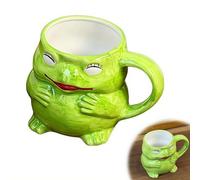 Ceramic Frog Coffee Mug and Bowl, Funny Green Frog Porcelain Ceramic Cup, Handmade Animal Figurine Teacup with Large Handle and Bowl for Kitchen Decor Ideal Gift for Friends