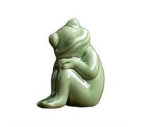 Ceramic Frog Ornament - Adorable Frog Shape Decor in Green, Ideal for Bathroom, Office, Garden & More Indoor/Outdoor Decorations (Style B)