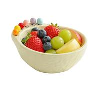 Ceramic Fruit Bowl, Avocado Shaped Bowl Set with 6 Forks, Cute Container for Fruits, Snacks, Candy, Funny Decorative Countertop (Cream)