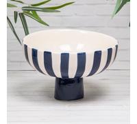 Ceramic Fruit Bowl Blue White Glazed Pedestal Dish Salad Serving Bowl | Glazed Finish, Pedestal Base, Fruit Serving, Salad Bowl, Blue & White