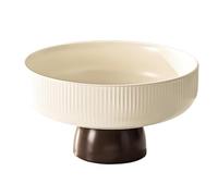 Ceramic Fruit Bowl, Small White High Foot Design, Elegant Round Shape, Vertical Stripe Texture, for Kitchen Counter, Snacks, Fruits, Decorative Display