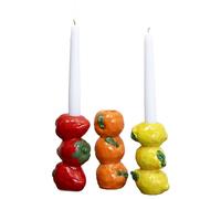Ceramic Fruit Stack Candlestick Holders, Set of 3, Orange Strawberry Lemon Design, 12.5 cm Height