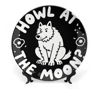 Ceramic Funny Wolf Decorative Plate for Wall Hanging 8inch Large Bone China Dinner Plates with Display Stand Porcelain Art Dish for Home Kitchen Office Wedding Gift Farmhouse Decor