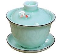 Ceramic Gai Wan Set, Gaiwan Tea Cup With Lid For Chinese Traditional Gongfu tea Ceremony Brew Loose Oolong/Puerh Tea (fish)