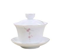 Ceramic Gaiwan Tea Bowl White Porcelain Tea Maker with Cover Teacup Tea Set Supplies Household Drinkware(Red)