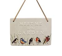 Ceramic Garden Hanging Wall Plaque with wording - Birds/Meet Me in the Garden